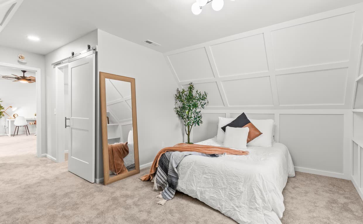 Custom wall paneling bedroom remodel detail in Madison Alabama
