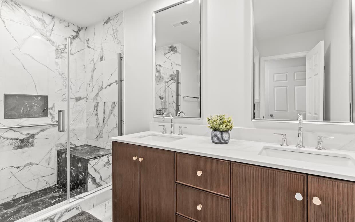 Master bathroom remodel with marble shower in Madison Alabama